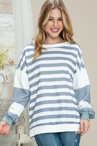 Striped Colorblock Casual Drop Shoulder Sweatshirt