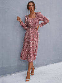 Ruffled Ditsy Floral Flounce Sleeve Dress