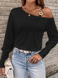 Asymmetrical Neck Lace Long Sleeve T-Shirt