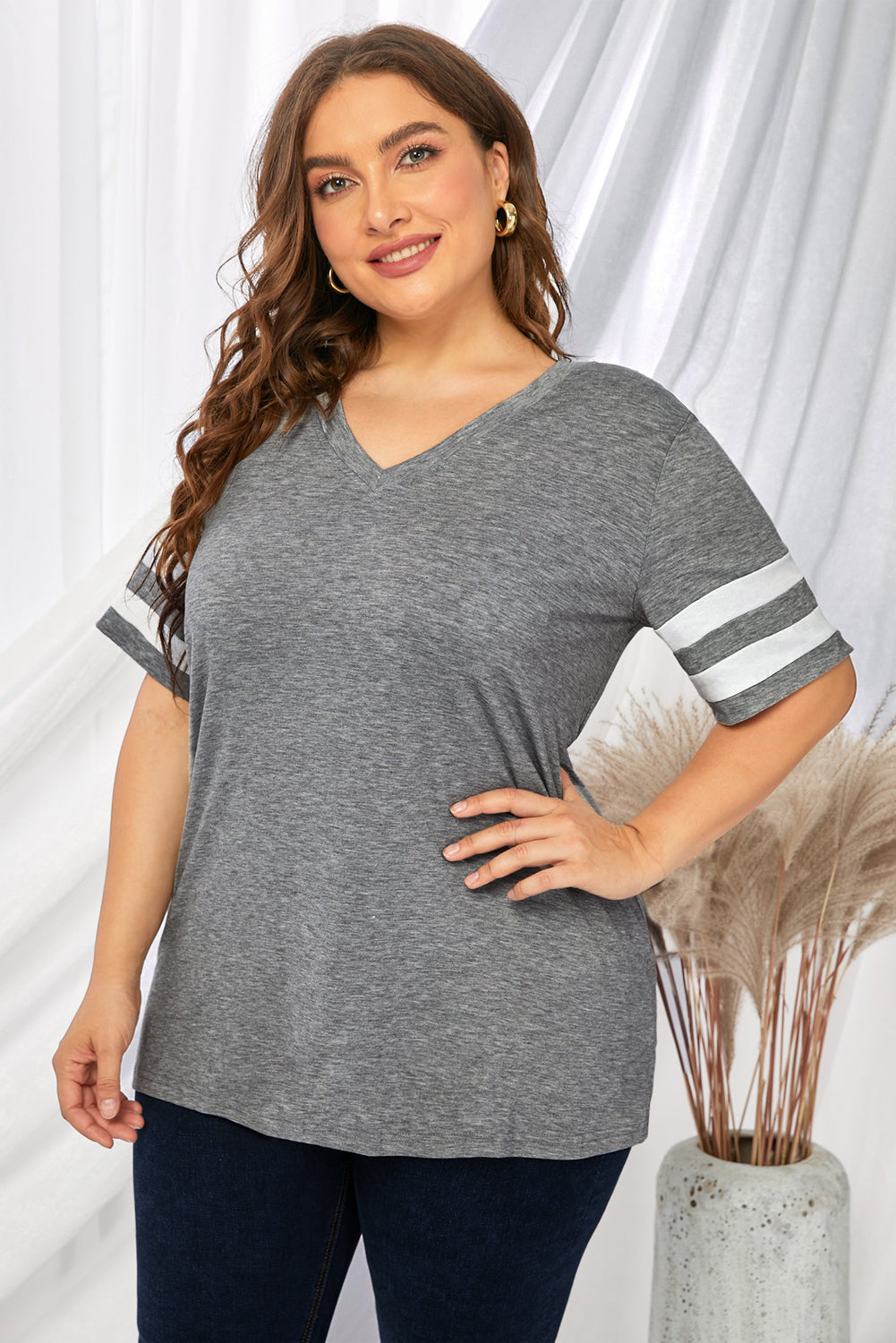 Striped V-Neck Tee Shirt