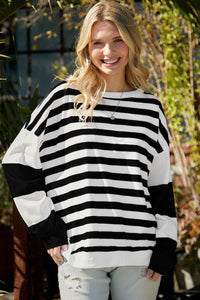 Striped Colorblock Casual Drop Shoulder Sweatshirt