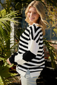 Striped Colorblock Casual Drop Shoulder Sweatshirt