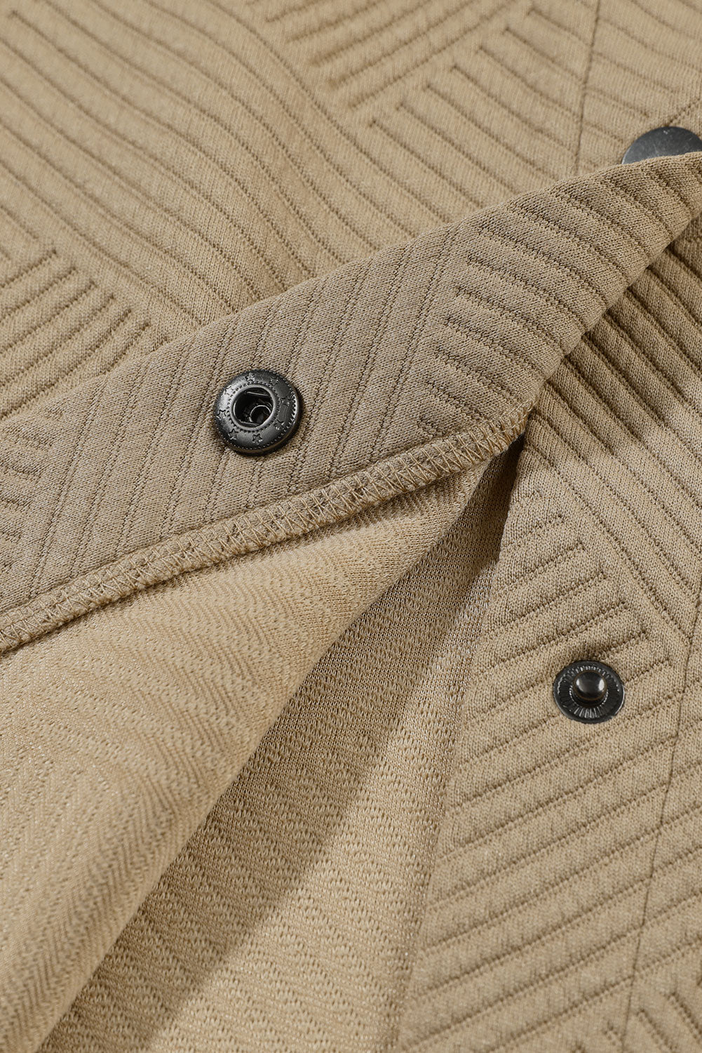 Beige Solid Textured Flap Pocket Buttoned Shacket