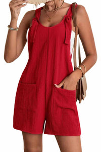 Rose Shoulder Strap Pocket Textured Romper