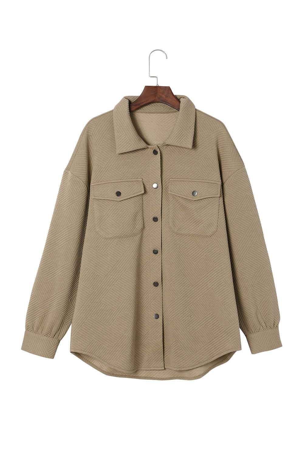 Beige Solid Textured Flap Pocket Buttoned Shacket