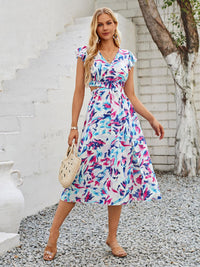 Cutout Slit Cap Sleeve Dress