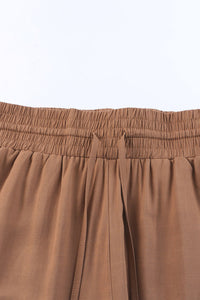 Brown Casual Drawstring Wide Leg Pants