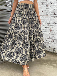 Printed Elastic Waist Maxi Skirt