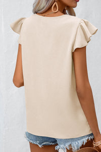 Ruffled V-Neck Cap Sleeve Blouse