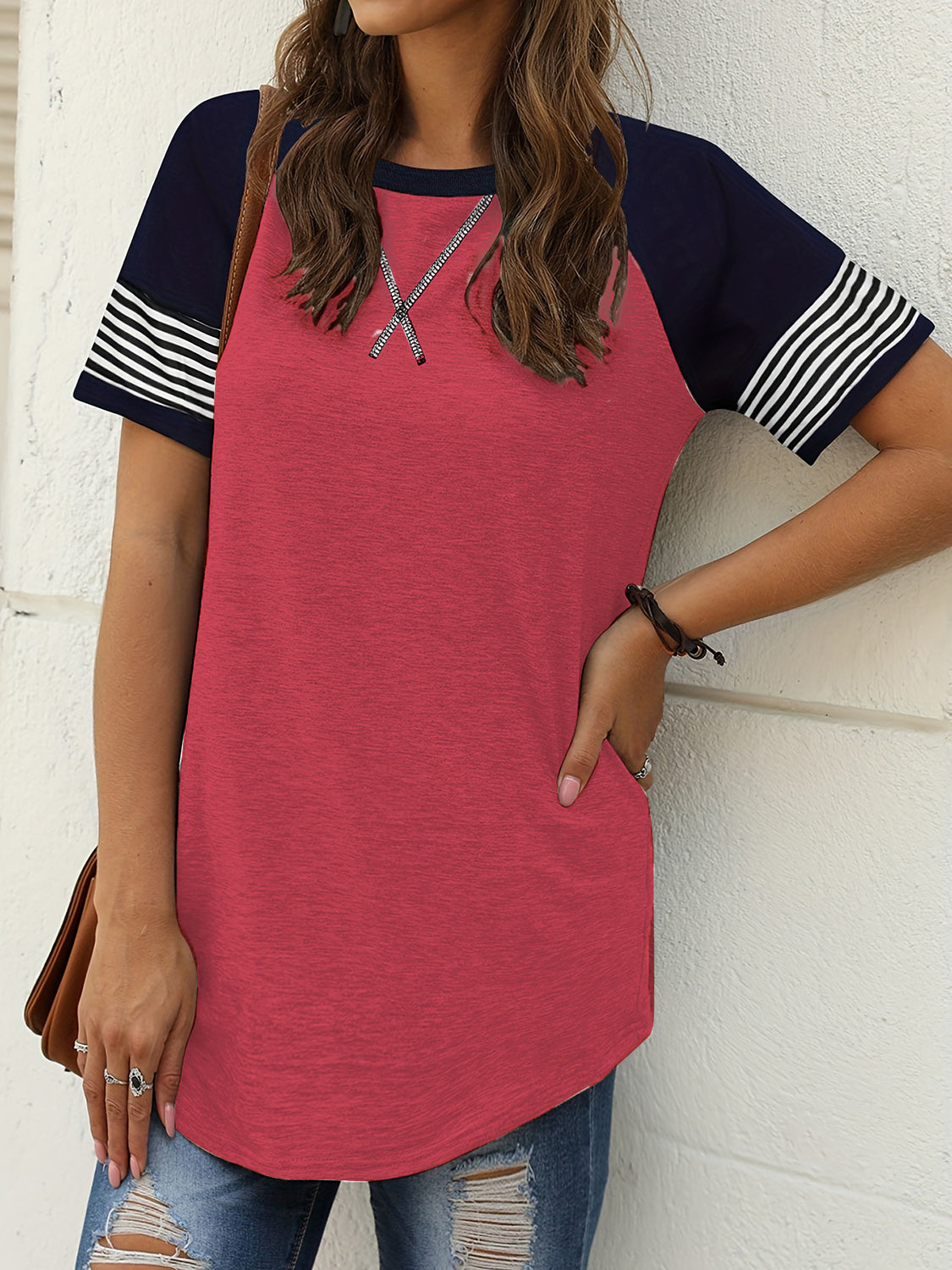 Striped Round Neck Short Sleeve T-Shirt