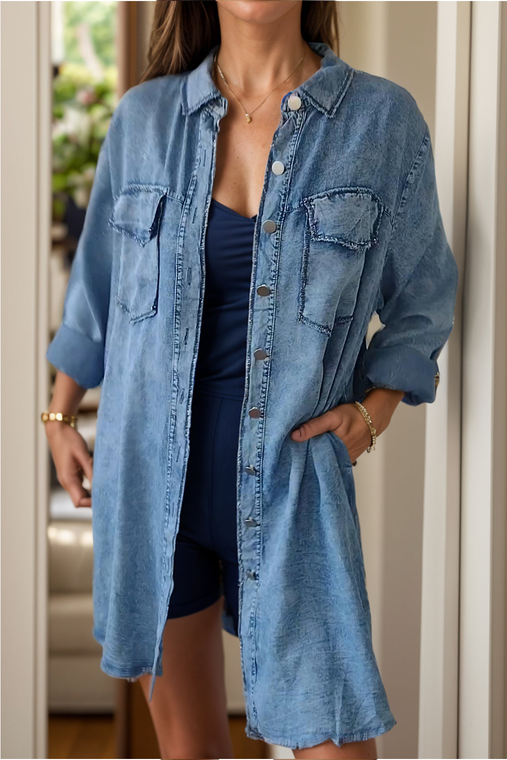 Full Size Pocketed Denim Jacket