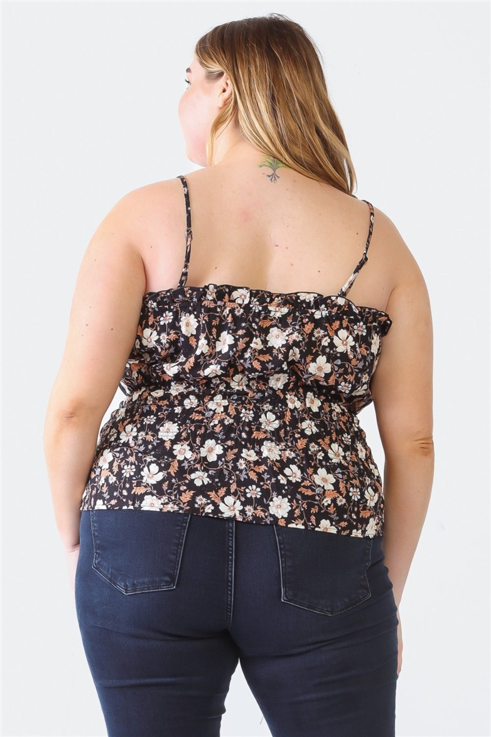 Camisola con cuello cuadrado y estampado floral con volantes