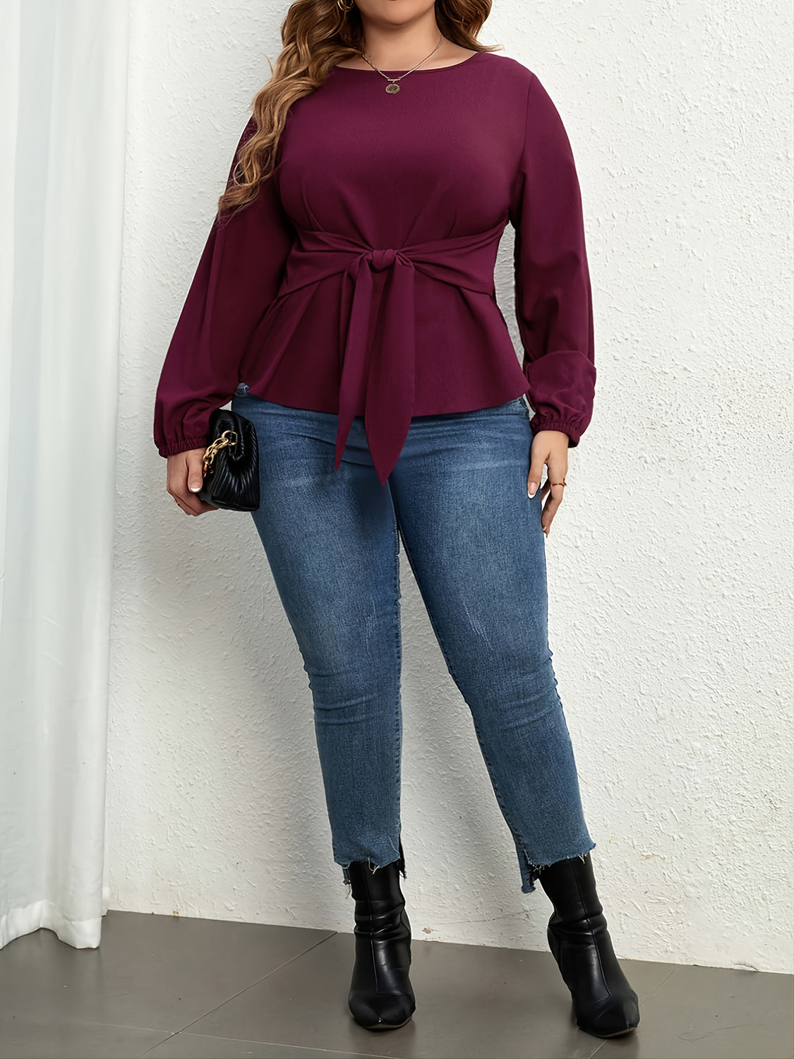 Tie Front Long Sleeve Blouse