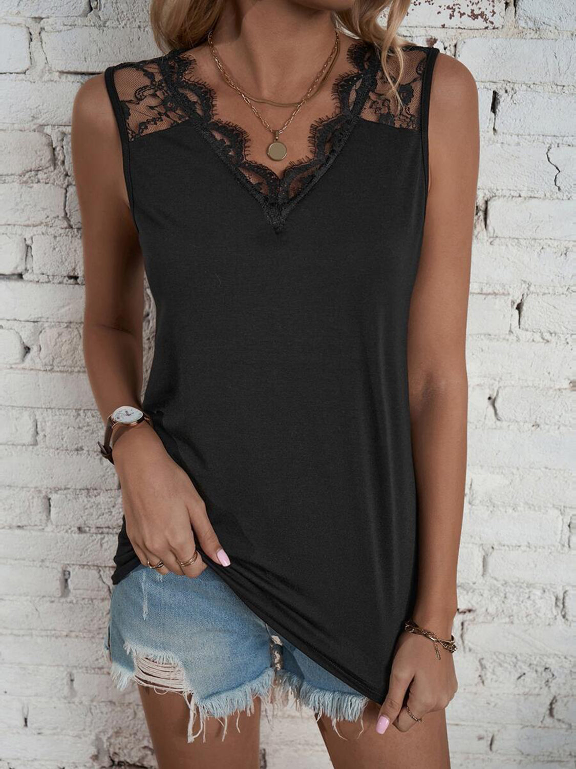 Lace Detail V-Neck Tank