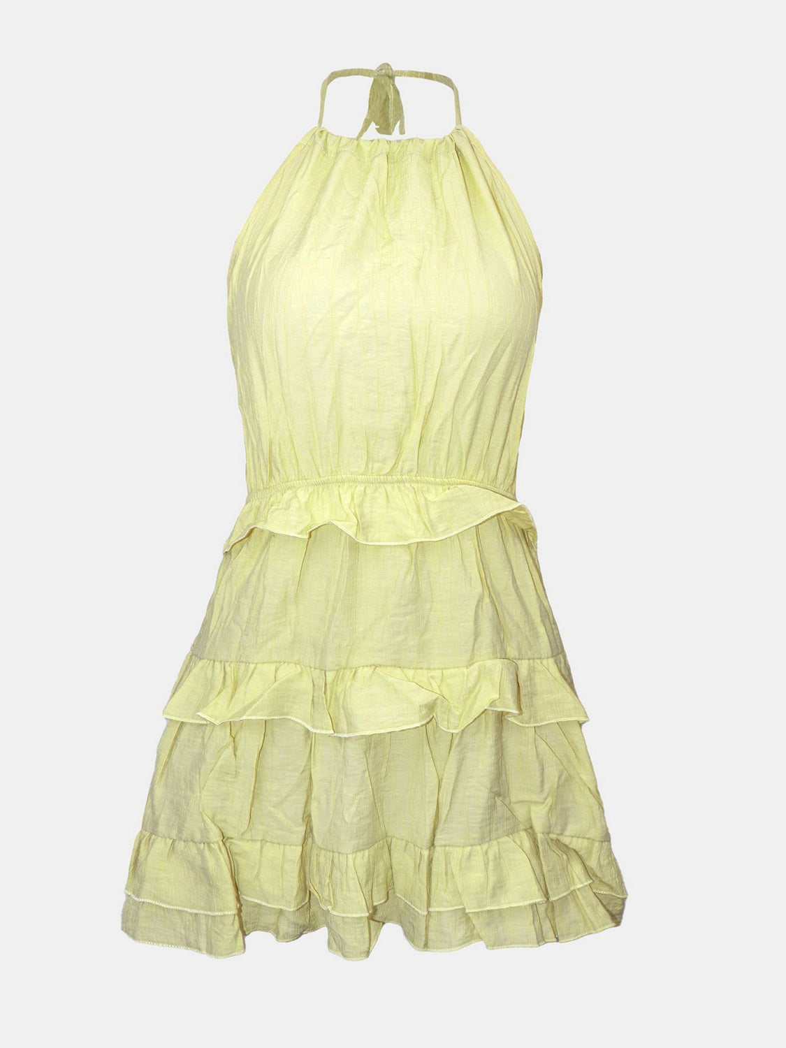 Ruffled Backless Halter Neck Mini Dress