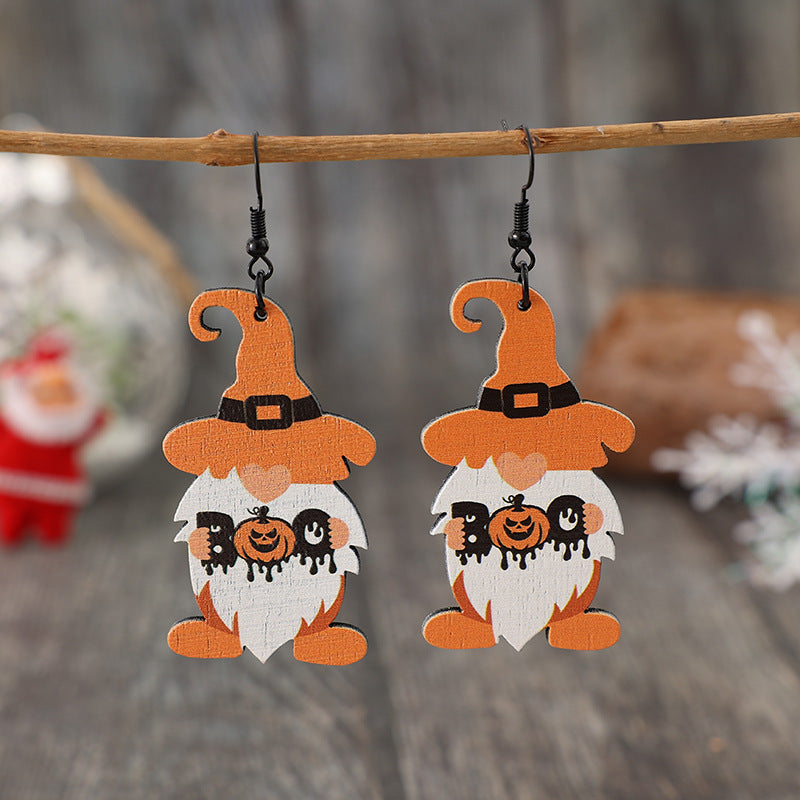 Wooden Gnomes Pumpkin Dangle Earrings