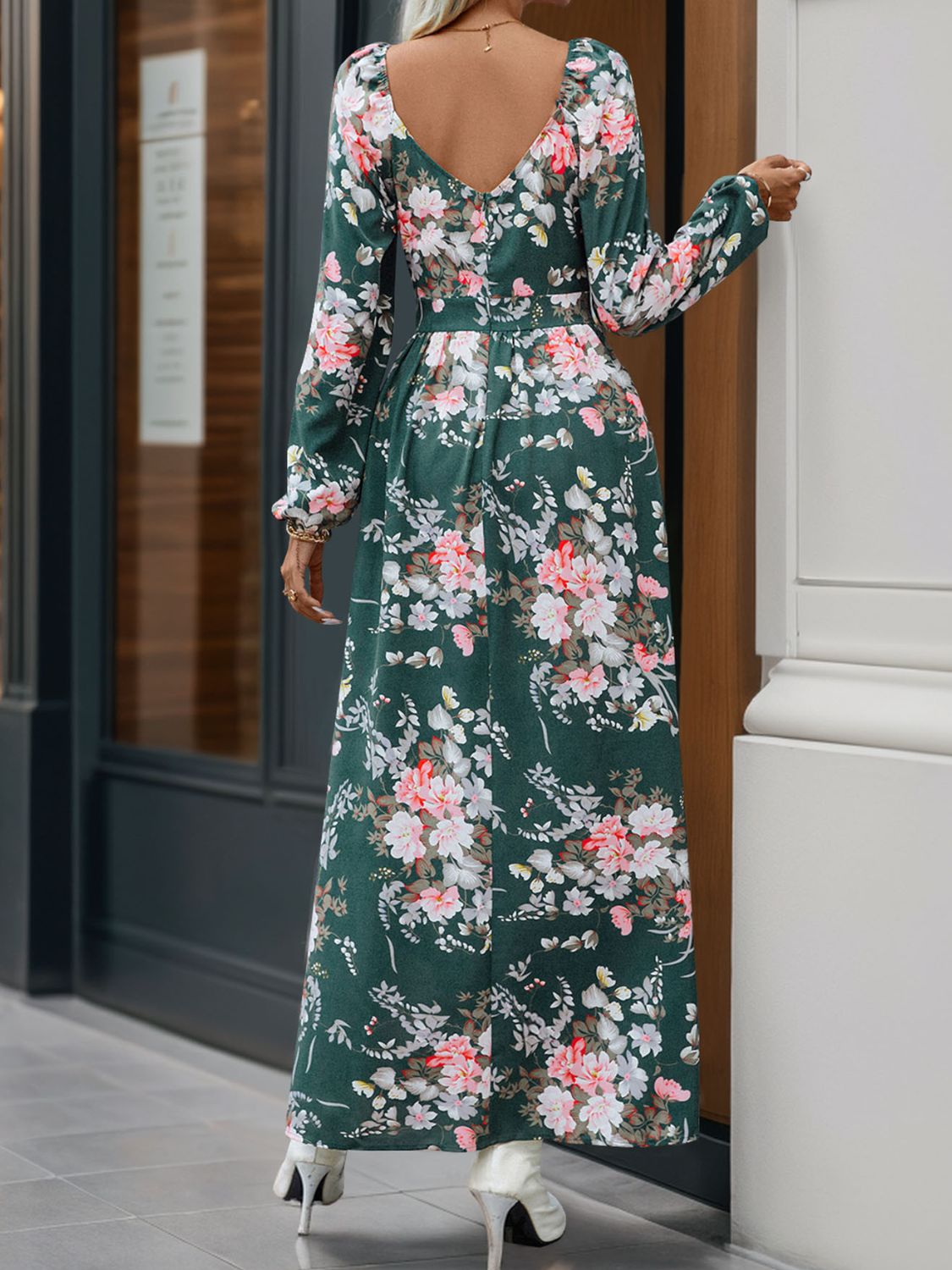 Slit Surplice Long Sleeve Maxi Dress