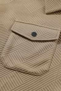 Beige Solid Textured Flap Pocket Buttoned Shacket