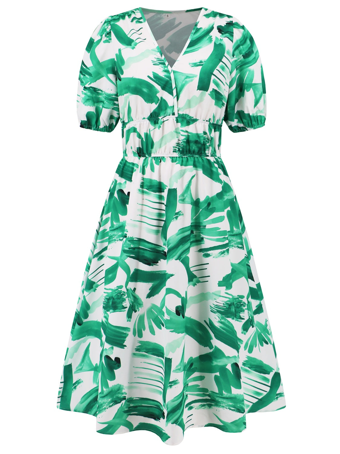 Ruched Printed Surplice Short Sleeve Dress