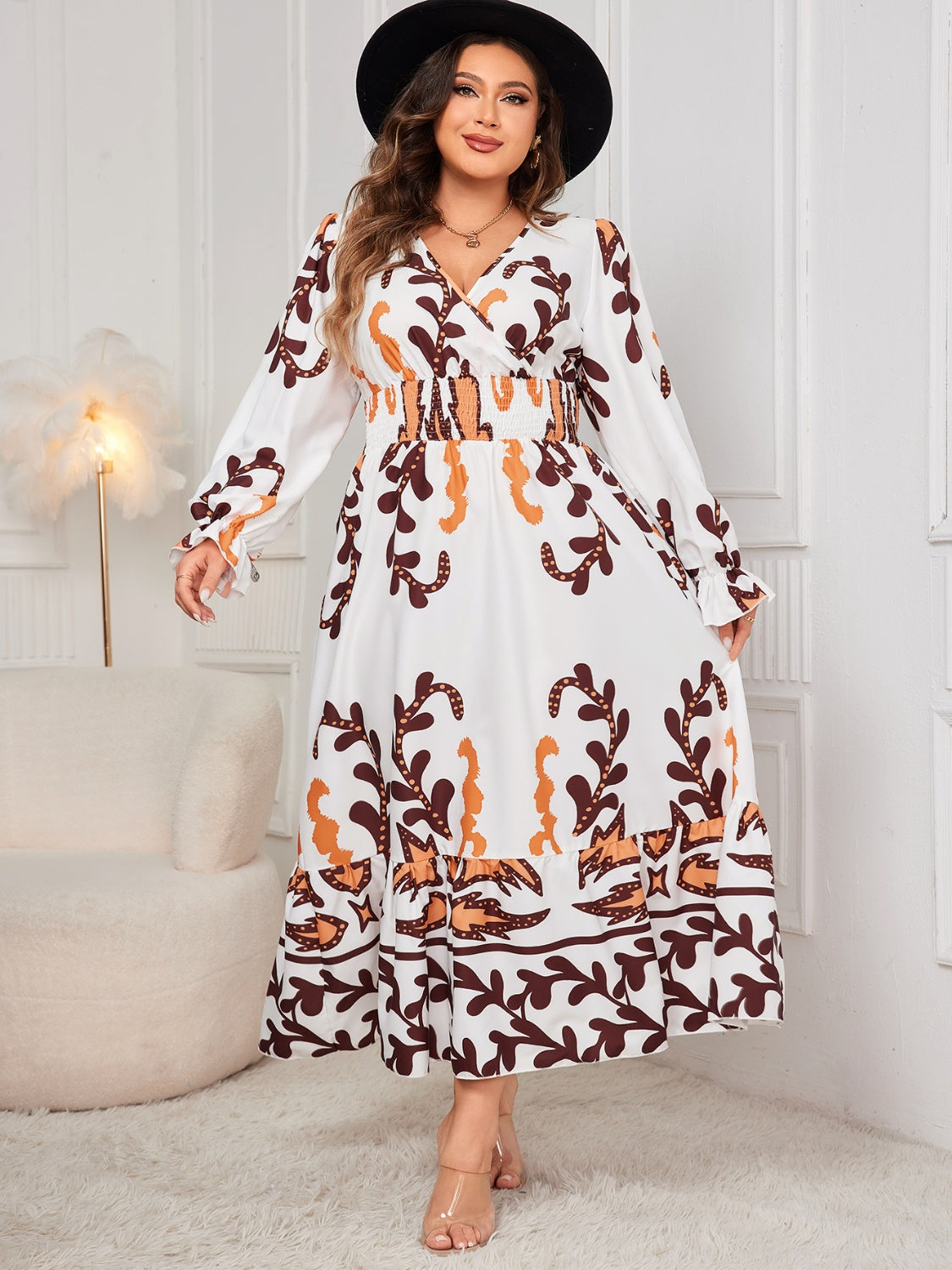 Honey Surplice Flounce Sleeve Dress