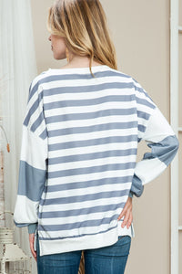 Striped Colorblock Casual Drop Shoulder Sweatshirt