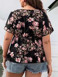 Floral Surplice Short Sleeve Blouse