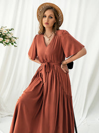 Plus Size V-Neck Flutter Sleeve Midi Dress