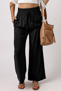 Brown Casual Drawstring Wide Leg Pants