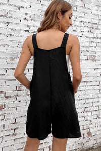 Rose Shoulder Strap Pocket Textured Romper