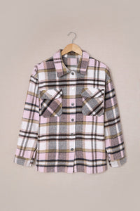 Khaki Plaid Print Casual Button Up Pocket Shirt