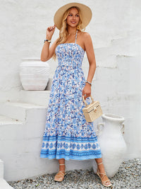 Printed Halter Neck Midi Dress