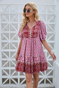 Tie Neck Half Sleeve Dress