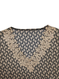 Lace Detail Printed V-Neck Flounce Sleeve Blouse