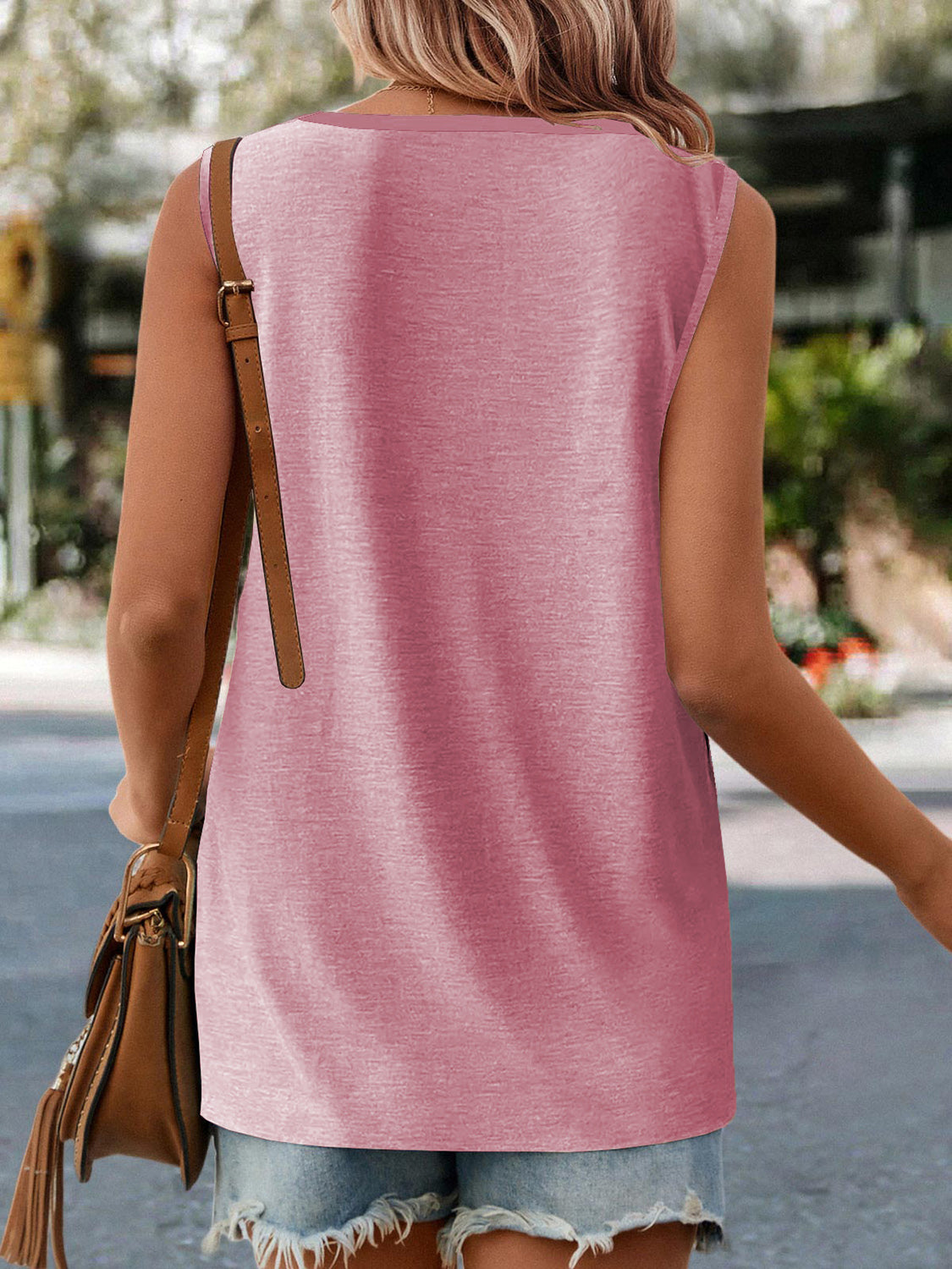 Pin-Tuck Round Neck Tank