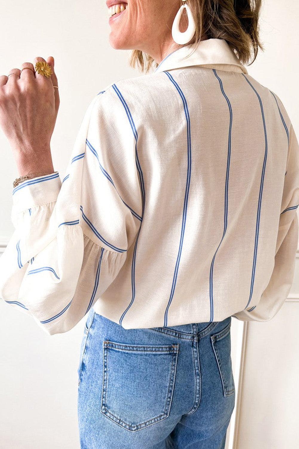 Striped Collared Neck Long Sleeve Shirt