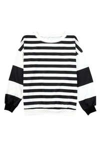 Striped Colorblock Casual Drop Shoulder Sweatshirt