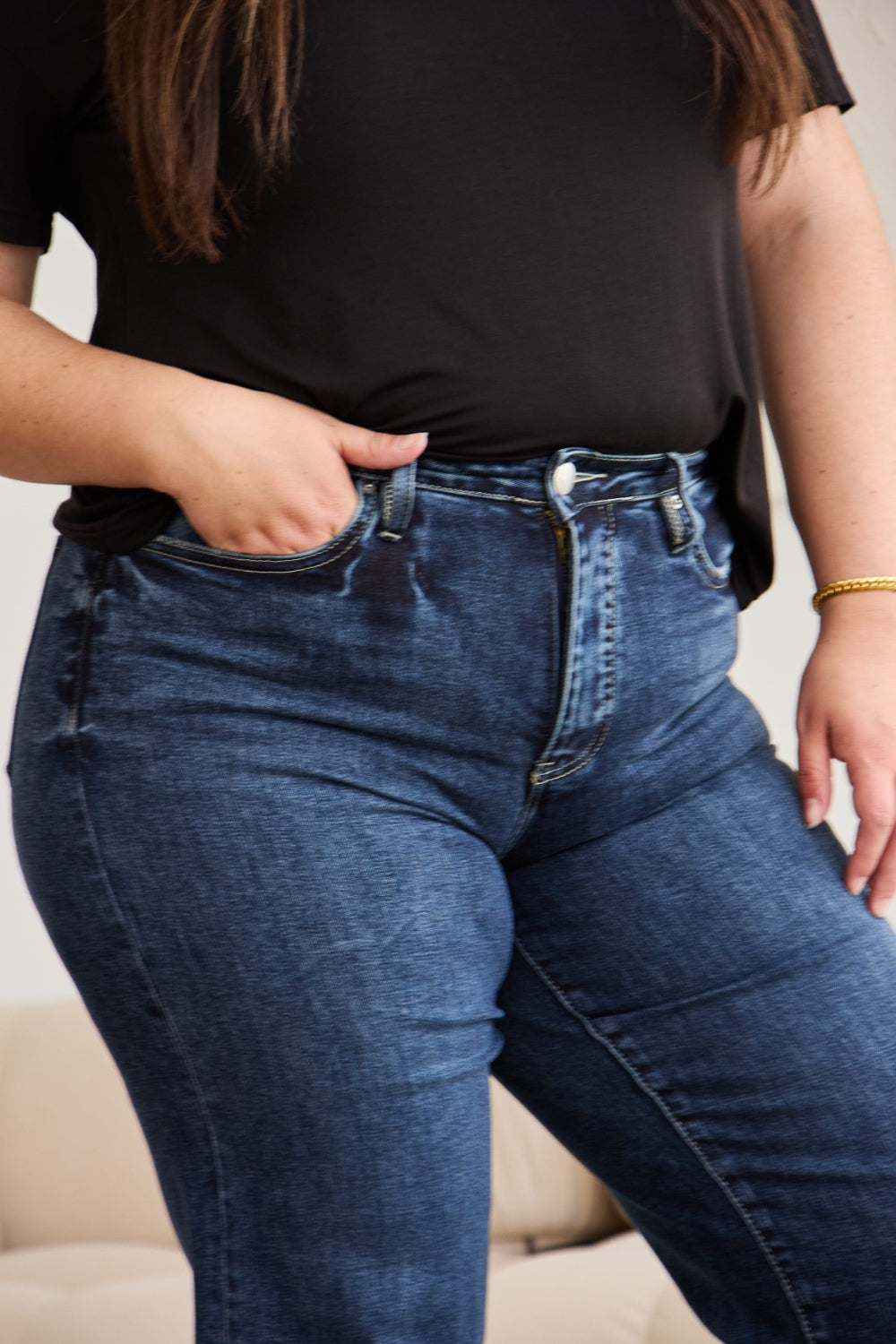 High Waist Raw Hem Distressed Jeans