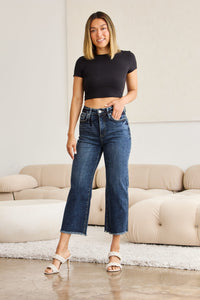 High Waist Raw Hem Distressed Jeans