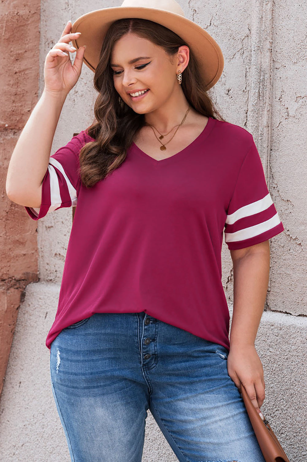 Striped V-Neck Tee Shirt