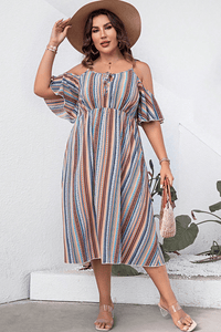 Plus Size Striped Cold-Shoulder Dress