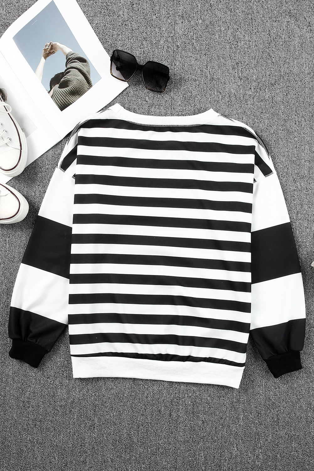 Striped Colorblock Casual Drop Shoulder Sweatshirt