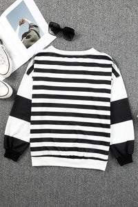 Striped Colorblock Casual Drop Shoulder Sweatshirt