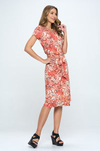 RENEE C Floral Tie Front Surplice Short Sleeve Dress