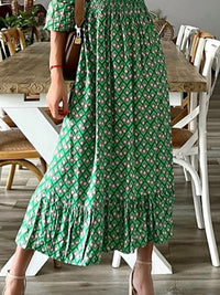 Smocked V-Neck Midi Dress