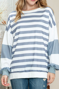 Striped Colorblock Casual Drop Shoulder Sweatshirt