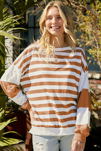 Striped Colorblock Casual Drop Shoulder Sweatshirt