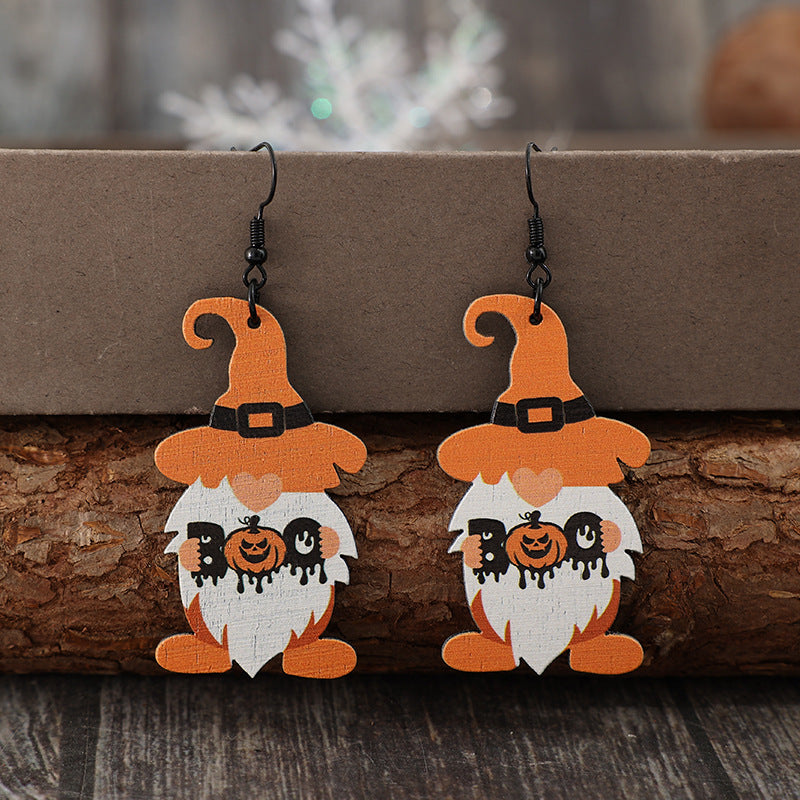 Wooden Gnomes Pumpkin Dangle Earrings