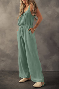 Drawstring Wide Strap Wide Leg Overalls