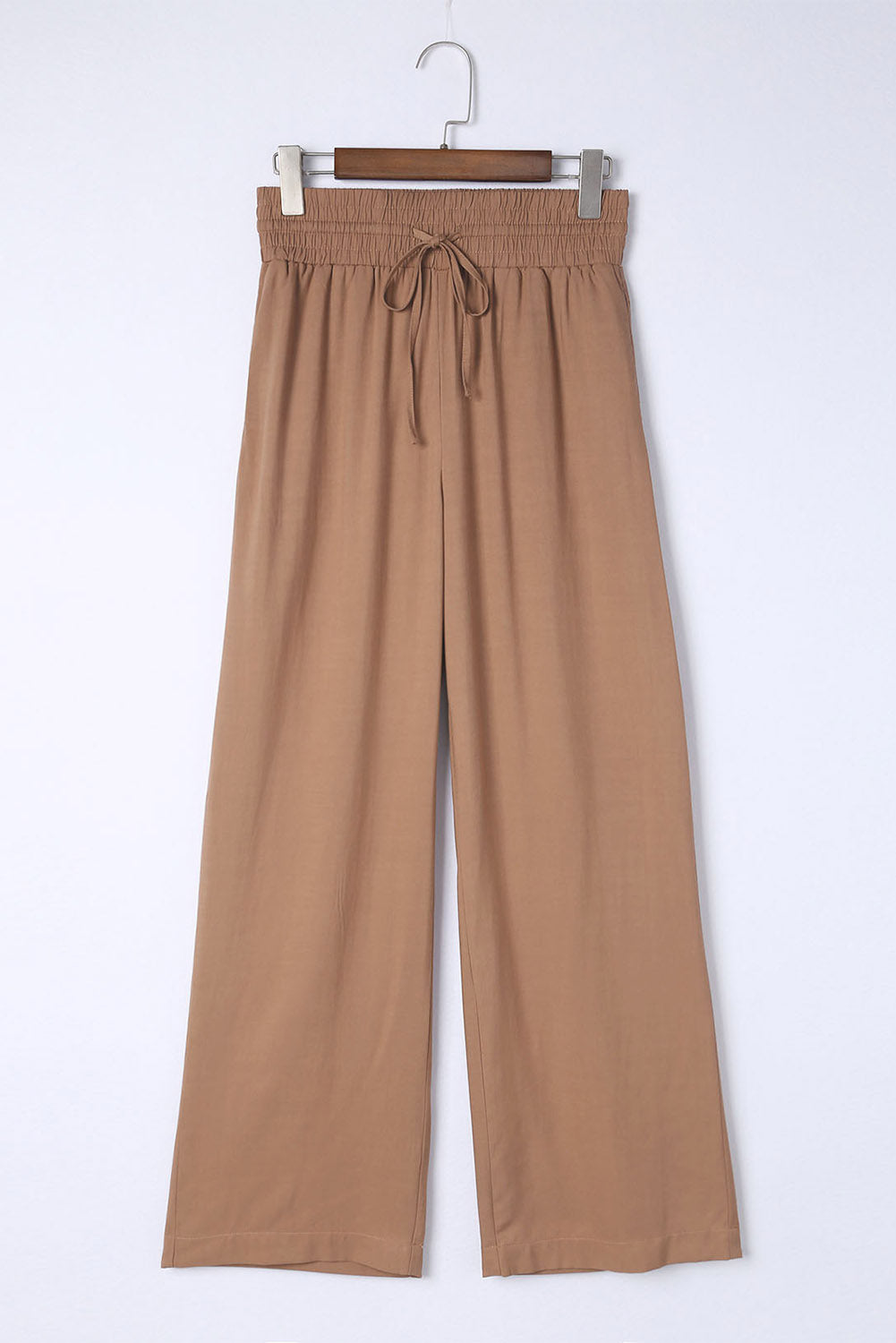 Brown Casual Drawstring Wide Leg Pants