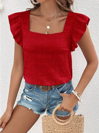 Ruffled Square Neck Cap Sleeve Blouse